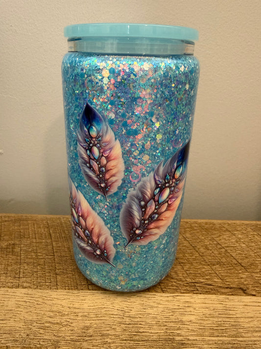 16 oz glass glue glitter feather wrap