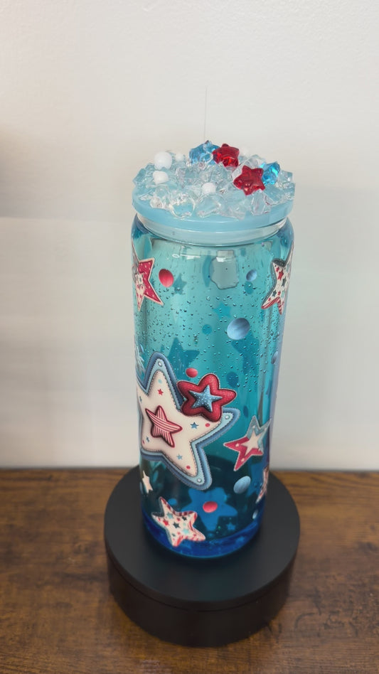 19 Red white blue 25oz glass with decorative lid